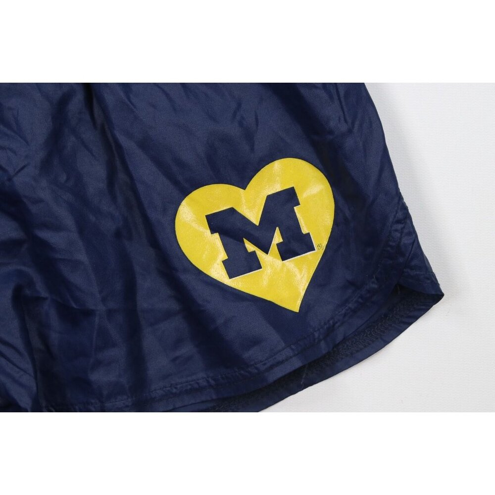 Vintage 90s Womens Small Heart University of Michigan Shorts Baggies Blue Nylon - Picture 4 of 10